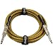GLS Audio 15 Foot Guitar Instrument Cable - 1/4 Inch TS to 1/4 Inch TS 15-FT Brown Yellow Tweed Cloth Jacket - 15 Feet Pro Cord 15' Phono 6.3mm - Single primary