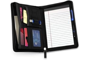 Lcjtop Junior Business Padfolio - A5 PU Leather Portfolio Binder & Zippered Binder Folder with 5 x 8 Writing Pad and Interior Storage Pocket Executive Business Organizer for Men Women,Black