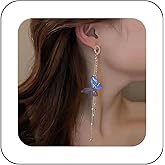 Iaceble Vintage Long Butterfly Tassel Earrings Blue Butterfly Wing Earrings Acrylic Butterfly Drop Earrings Pearl Butterfly Dangle Earrings Gold Crystal Butterfly Earrings Jewelry for Women