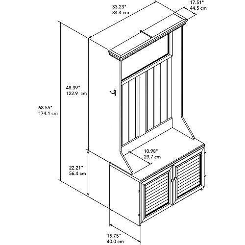 Bush Furniture Fairview Hall Tree with Storage Bench in Antique White