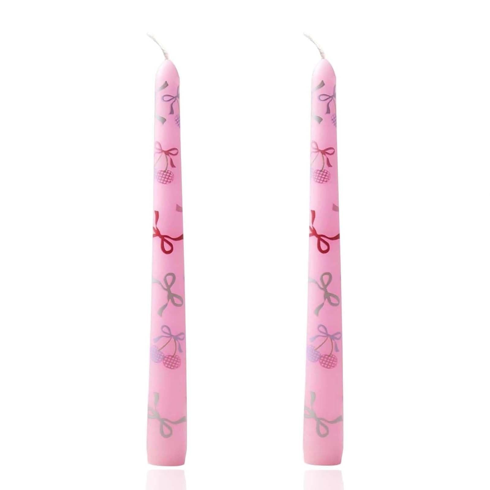 Photo 1 of 2 Pack Pink Taper Candle 10 Inch Bow-Printed Candles,Candlesticks Unscented Dripless Tapered Candl Set for Decor Wedding Party Dinner,Valentine's Day,Various Festivals to Celebrate (Bow, Pink)