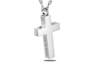 URNAURN Cremation Cross Necklace for Ashes Cross Urns Locket Pendant Ashes Holder Stainless Steel Memorial Jewelry-With Me Always