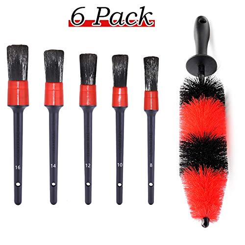 Fitosy Car Wheel Brush Set, Soft Bristle Long Wheel Rim Brush and 5 Different Sizes Detailing Brush Set Easy Reach Rim Tire Auto Detail Brush Car Washing Brush for Wheels Rims, Air Vents, Interior - Thumbnail 7