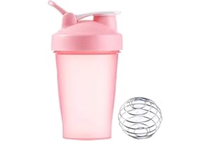 CEKASO Protein Shaker Bottle Blender for Shake and Pre Work Out, Best Shaker Cup (BPA free) w. Classic Loop Top & Whisk Ball, Kitchen Water Bottle (16OZ-400ML-1PACK, Pink Top/Pink Body)