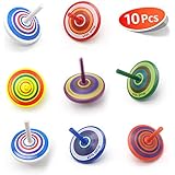 Colorful Painted Wood Spinning Tops, Kids Novelty Wooden Gyroscopes Toy, Assorted Standard & Flip Tops, Kindergarten Education Toys - Great Party Favors, Fun, Gift, Prize 10 Pcs/set (Multicolored)
