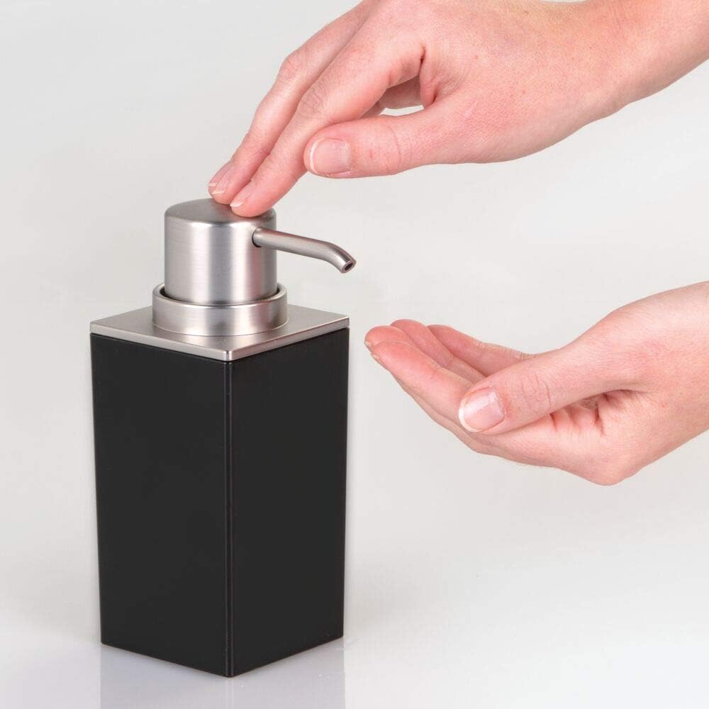 mDesign Modern Square Plastic Refillable Soap Dispenser Pump Bottle for Bathroom Vanity Countertop, Kitchen Sink - Holds Hand Soap, Dish Soap, Hand Sanitizer, Essential Oils - 2 Pack - Black/Brushed: Home & Kitchen