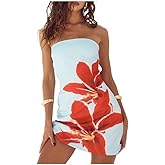 UEHCNFU Women Sexy Strapless Floral Print Mini Tube Dress BodyconSummer Skinny Sleeveless Backless Bandeau Party Dress