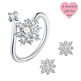 J.Rosée 925 Sterling Silver Earrings and Rings Set Snowflake Stylish Jewelry
