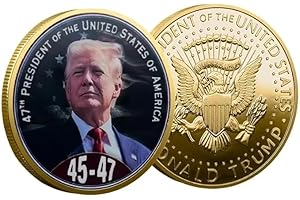 WRFLC Donald Trump 45th 47th President Gold Plated Challenge Coin – 2025 Commemorative Collectible with Colorized Seal & Liberty Eagle – Trump 2024 Gift for Supporters (A)