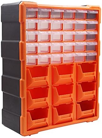 QULife 39 Drawer Plastic Small Parts Storage Bin Organizer Hardware and Craft Cabinet Teacher Tool Box (Orange)