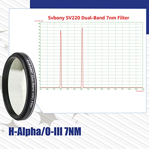Svbony SV220 Astro Dual Narrowband Filter, 2 Inch 7nm H-Alpha OIII Filter, Against Light Pollution, Suitable for CMOS Colour Cameras, Telescopic Accessories for Astrophotography of Emission Nebulae