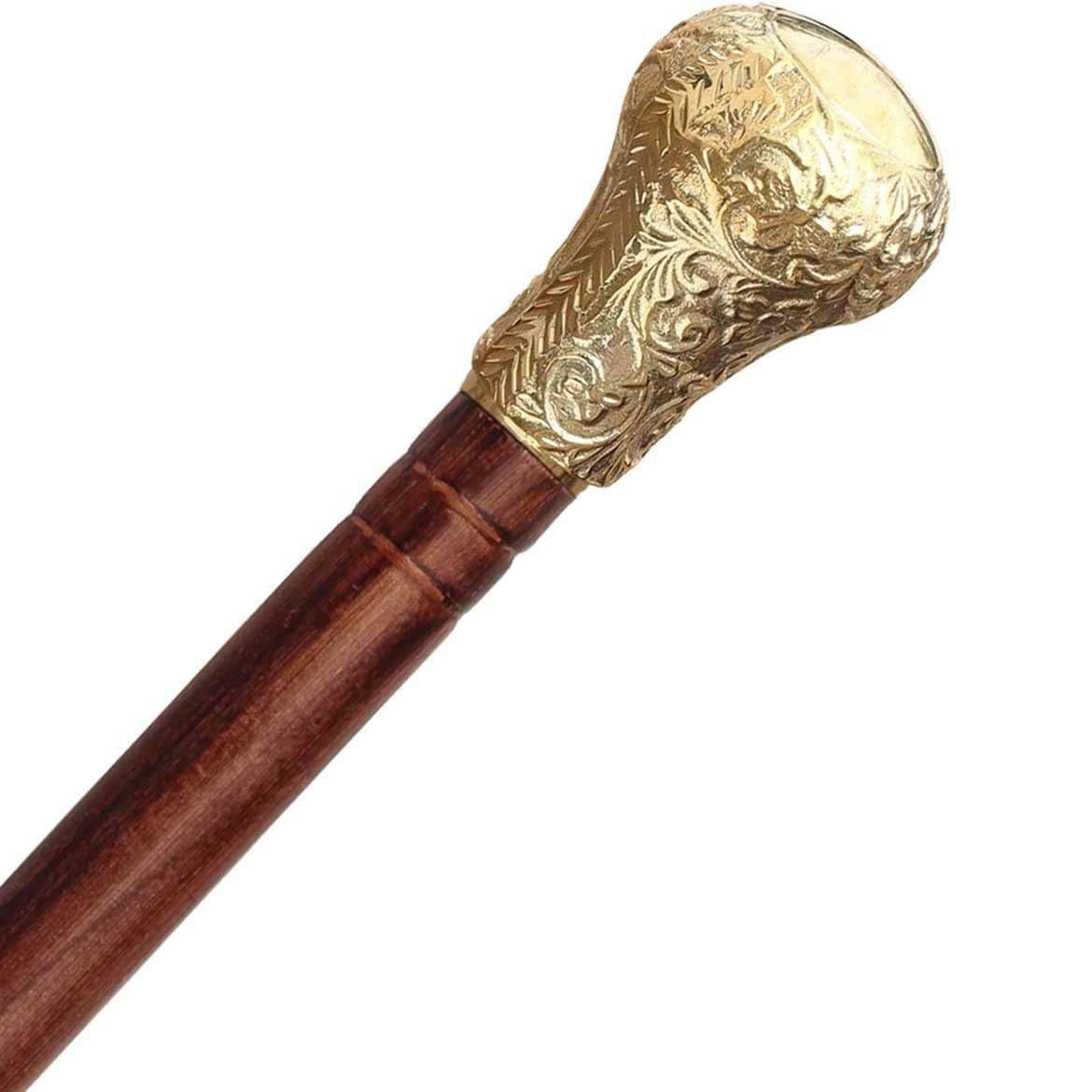 Ajuny Walking Sticks for Men Women Seniors Wooden Canes with Detachable Brass Knob Handle Golden Finish Folding Decorative Cane 36 inch