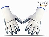 Premium Quality Nylon & Nitrile Garden Gloves - Best Waterproof Gardening Glove Fits Women and Men Perfect for Rose Pruning & Heavy Duty (3 Pairs)