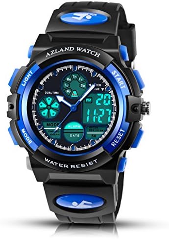 AZLAND Updated Sports Digital Kids Wrist Watches for Boys Quartz Analog Pointer Waterproof Teenagers Wacth Blue