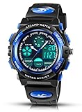 AZLAND Updated Sports Digital Kids Wrist Watches for Boys Quartz Analog Pointer Waterproof Teenagers Wacth Blue