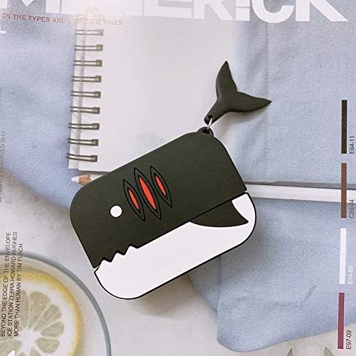 Bylure AirPods Pro Case Cover, Cute Cartoon Protective Cover for AirPods Pro Charging Case 2019, Compatible with Wireless Charging, Shock Absorbing Soft Silicon Case Skin, Black Shark
