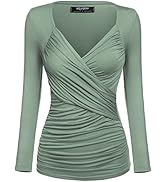 Zeagoo Women's Deep V Neck Long Sleeve Unique Cross-Front Wrap Sexy Slim Fit Fashion Tops