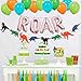 Dinosaur Party Decorations - Rose Gold ROAR Banner Mylar Balloons, Colorful Felt Garland, Dinosaur Cake Topper and Latex Balloons with Tattoo for Dino Jungle Jurassic Dinosaur Birthday Party Supplies