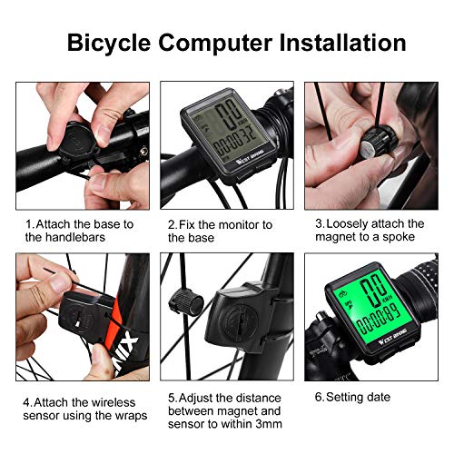WESTGIRL Bike Computer, Large Digit Automatic Wake-up Cycle Speedometer with LCD Backlight, Multi-Function Waterproof Bicycle Odometer Cycling Accessories, Wireless & Wired