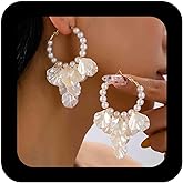 IRCOMULTI Wedding Bridal Earrings for Women Pearl Flower Dangle Earring White Petal Drop Dangle Earring Flower Earrings Jewelry for Women