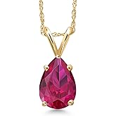 Gem Stone King 10K Yellow Gold Customized and Personalized Pear Shape 8X6MM Gemstone Birthstone Pendant Necklace For Women With 18 Inch Chain