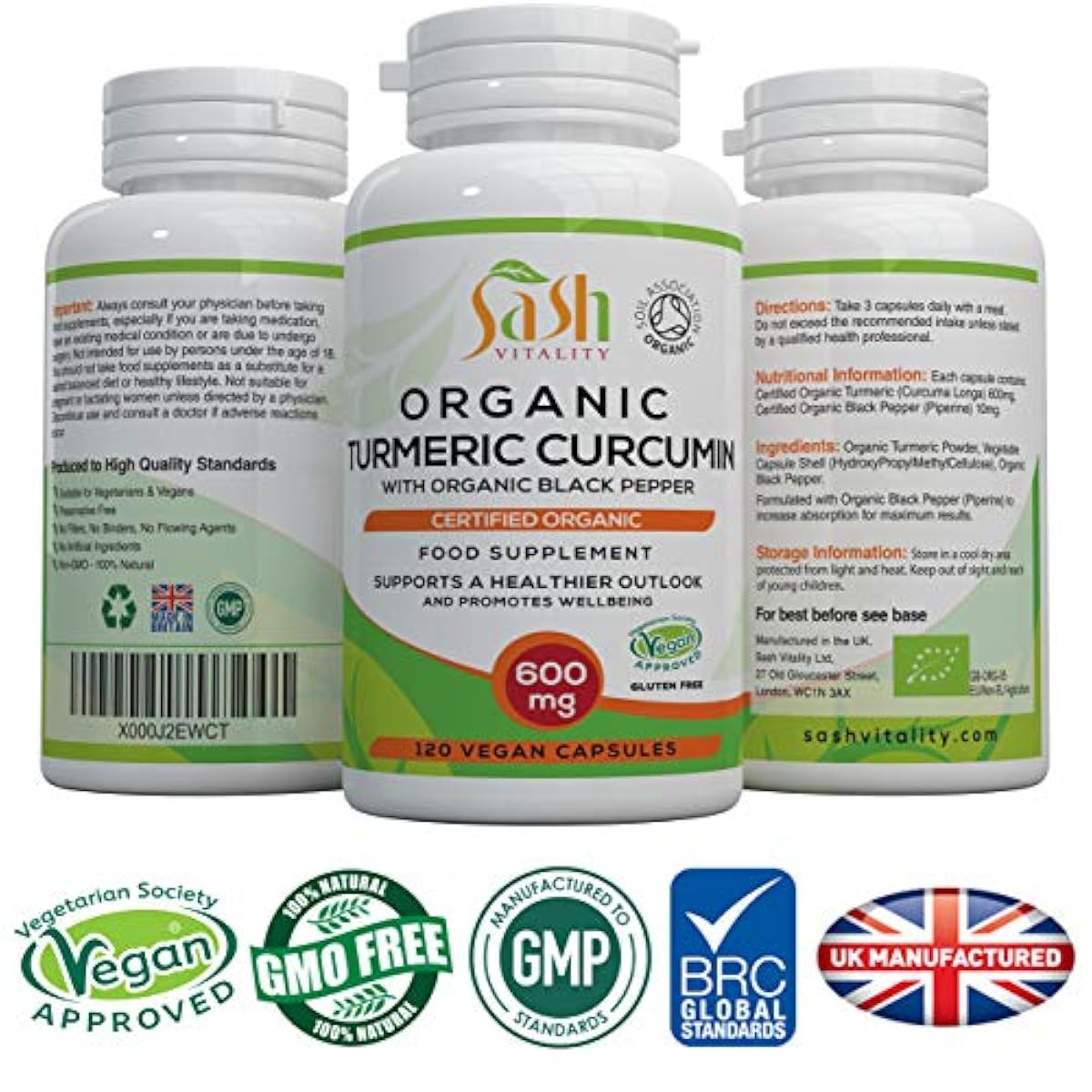 Sash Vitality Organic Turmeric Curcumin 1800mg Per Serving High Strength with Or  eBay
