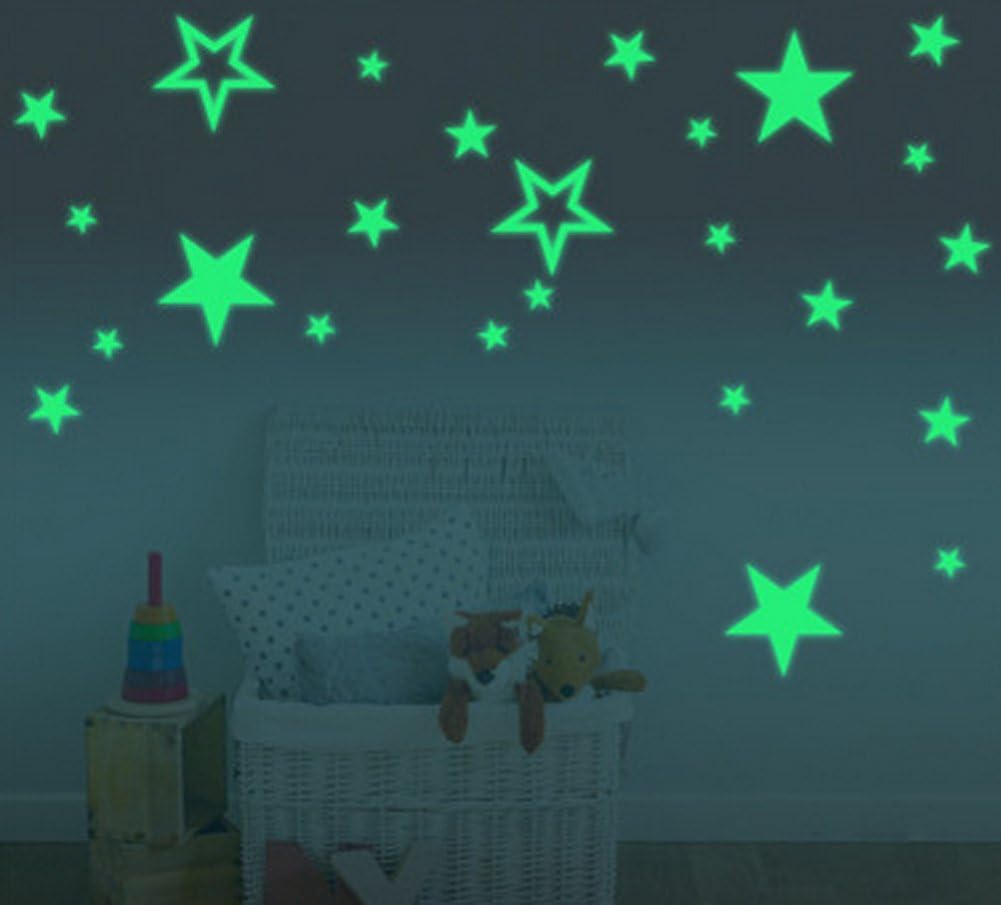 Silly 54pcs Extra High Lighting Home Wall Ceiling Glow in The Dark Stars Stickers Decal for Baby Kids Bedroom,Stars in Three Sizes,in Two Styles