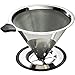 Stainless Steel Pour Over Coffee Cone Dripper with Cup Stand - Paperless and Reusable - Ultra Fine Micro Mesh Filter - BONUS: Coffee Scooping Spoon + Cleaning Brush - [1-4 Cup]
