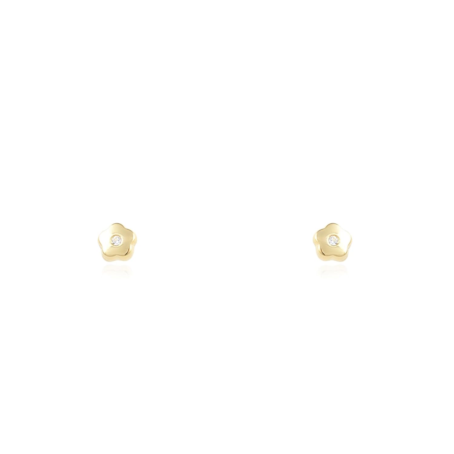 Pendientes Bebe Oro Margarita circon petalos