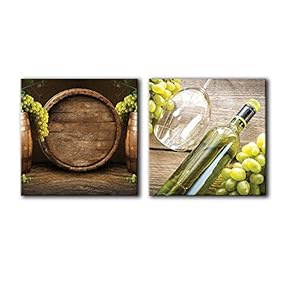 Canvas Wall Art Wine & Fruits Painting Artwork for Home Prints Framed - 12"x12" x 2 Panels