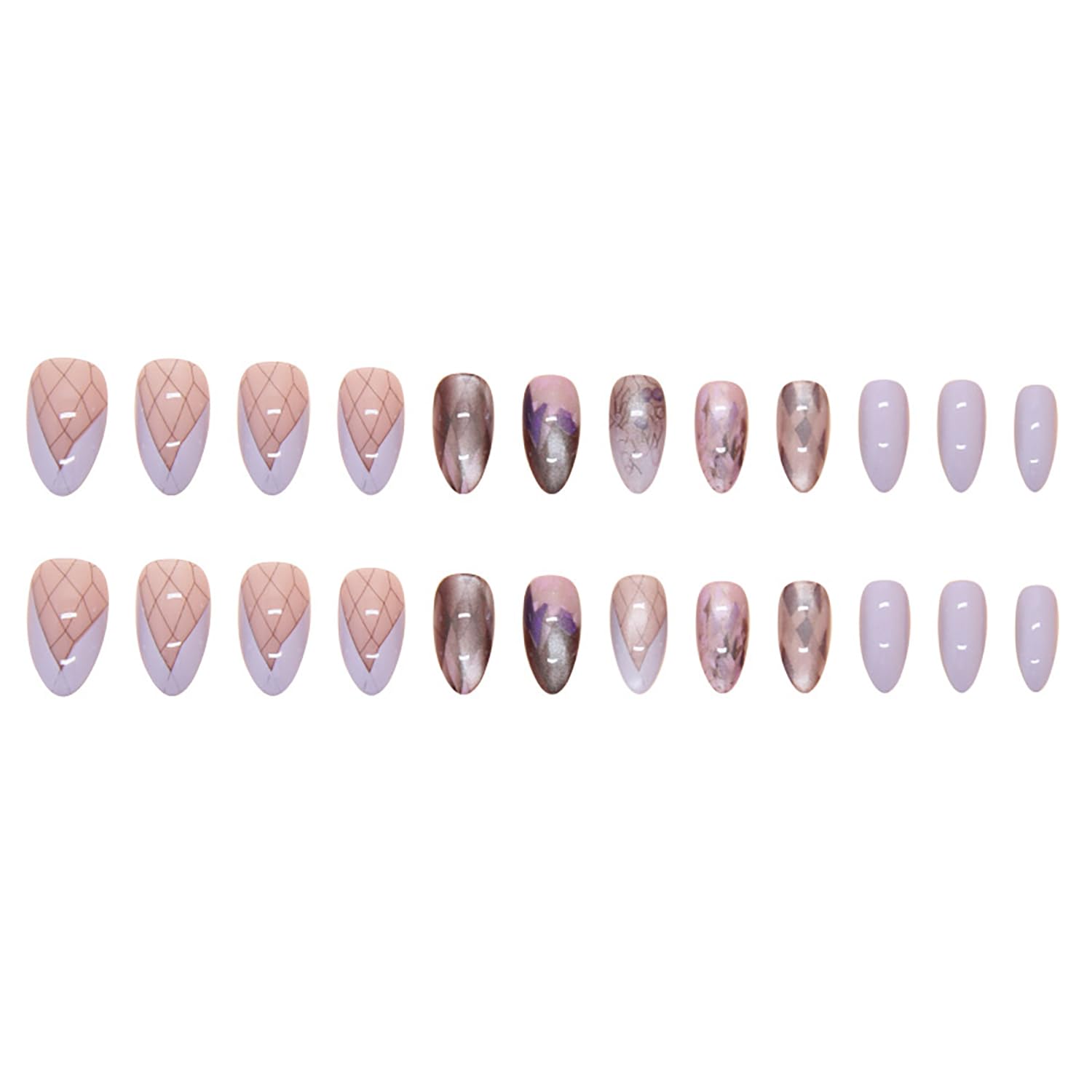 24 Pcs Medium Press on Nails Almond RIICFDD Fake Nails Light Purple Glitter False Nails Flower Design Artificial Glossy Full Cover Glossy Acrylic Nails for Women and Girls Nail Decor - Image 5