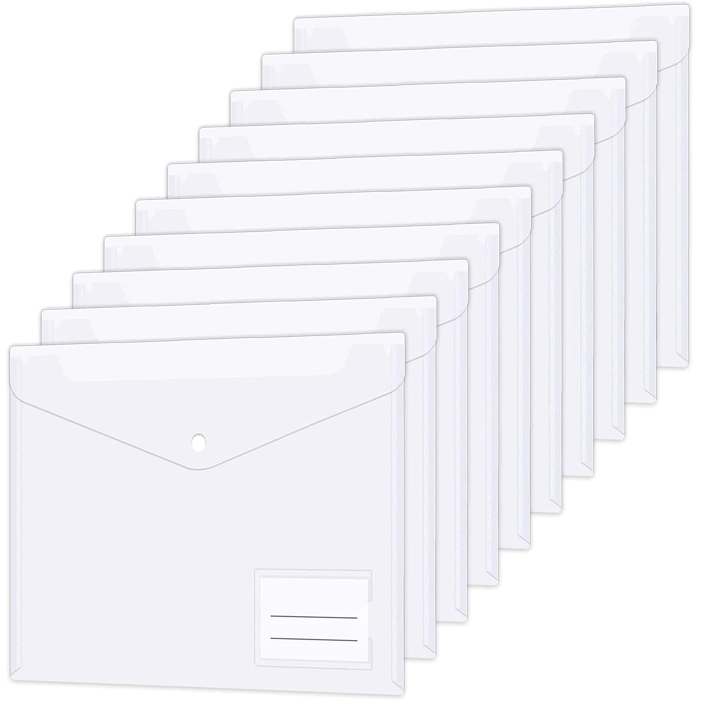 Plastic Wallets A4, 12 Pcs Plastic Document Folder with Snap Button Clear File Folders with Pocket Envelope Wallet Storage Bags for School Office Home Supplies Transparent