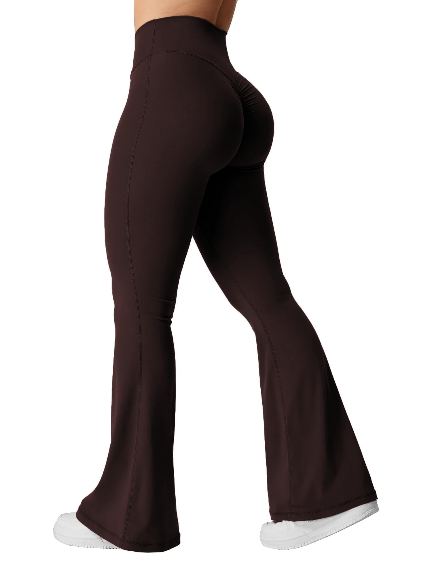 Am Direct Womens Flare Leggings No Front Seam Flare Yoga Pants with Tummy Control Crossover High Waist Coffee