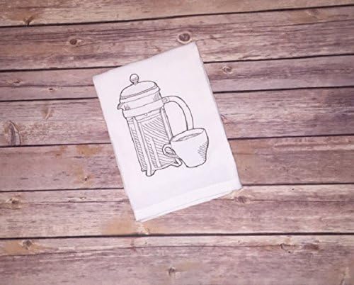 french press, Flour sack towels, flour sack dish towel white, flour sack tea towels, embroidered dish towel, hanging dish towel