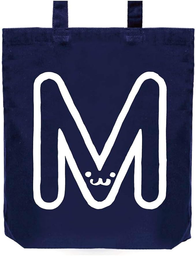 Amazon M エム アルファベット 記号 文字 筆絵 イラスト おもしろ トート バッグ ネイビー オリジナルプリント 通販
