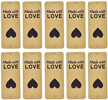 KORENJUL 24Pcs Made with Love Coronary heart PU Leather-based Tags Labels with Holes Embellishment Knit Stitching Crochet Knitting Hats Crafts DIY Equipment, Gold(2 Holes)