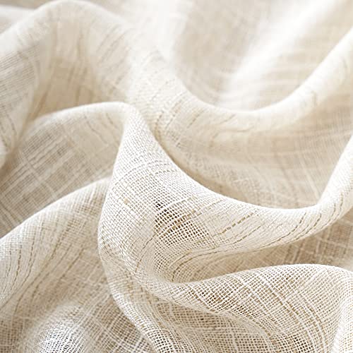 Linen Semi Sheer Curtains for Living Room 90inch Natural Farmhouse Curtain Panels for Bedroom Office Rustic Privacy Curtain Drapes for Kitchen Dining Room Pencil Pleat Beige 54"w 2 Panels