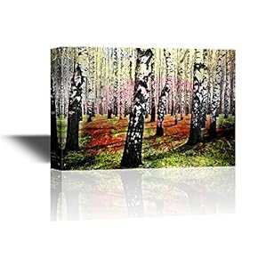 Canvas Wall Art - White Birch Trees with Abstract Colorful Brushwork - Gallery Wrap Modern Home Art | Ready to Hang - 12x18 inches
