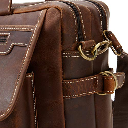 16 inch Vintage Buffalo Leather Messenger Satchel Laptop Briefcase Men's Bag Crazy Vintage