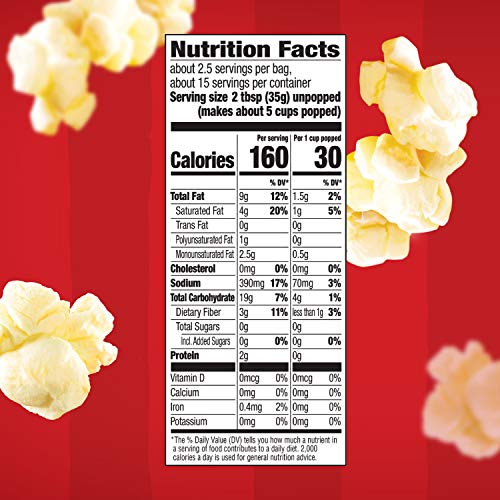 ORVILLE REDENBACHER’S MICROWAVE POPCORN, ULTIMATE BUTTER FLAVOR, 3G FIBER PER SERVING, 3.29 OZ., 6-COUNT