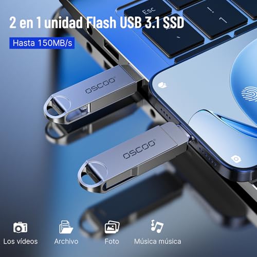 256GB USB Flash Drive, USB 3.1 Gen 1 Dual USB-C and USB-A, Portable Thumb Drive for iPhone 15/16/17, Mac, Android Phones, Tablets, Laptops, Mac, Windows - Backup