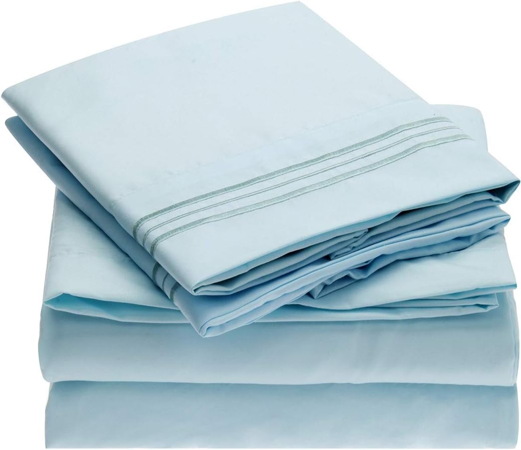 MellanniSplit King Sheets Set - 5 PC Iconic Collection Bedding - Hotel Luxury, Extra Soft, Cooling Bed Sheets - Wrinkle, Fade, Stain Resistant (Split King, Aqua)OEKO-TEX STANDARD 100