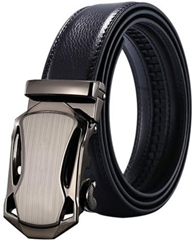 XYZDOUBLE Men's Leather Belt Sliding Buckle Black Automatic Ratchet with Gift Box-35mm Wide