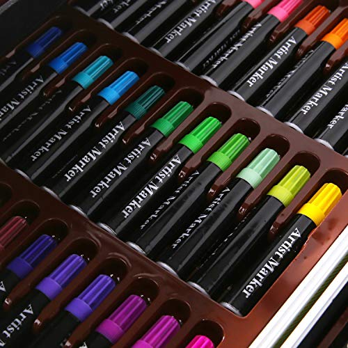 H & B Deluxe Art Set 145-Piece 2 Layers, Kids Art Supplies for Drawing, Painting, Portable Aluminum Case Art Kit for Kids, Teens, Adults Great Gift for Beginner and Serious Artists, Pink