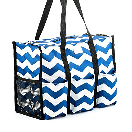 Pursetti Teacher Bag with Pockets - Perfect Gift for Teacher's Appreciation and Christmas (Large, Navy Chevron)