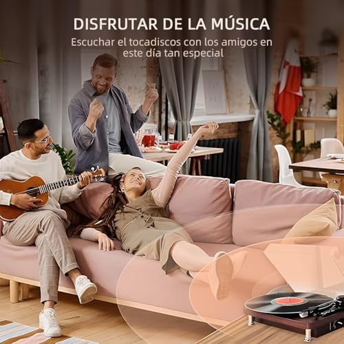 Vitrola Toca Disco Vinil Automático com Transmissão Correia Tocador Vintage Audiotecnica Velocidades 33/45 RPM Vitrola Retro Bluetooth Alto-Falante Estéreo Audio Technica Reprodução Vinil 3 Velocidad