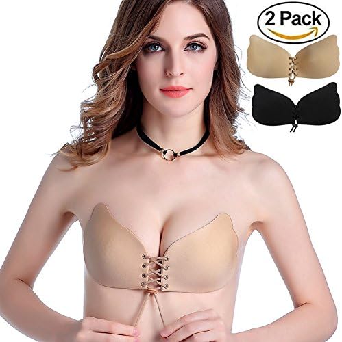 TraAcc Pack Of 2 Strapless Backless Silicone Bra Reusable Push Up Sticky Bras For Women (02(B))