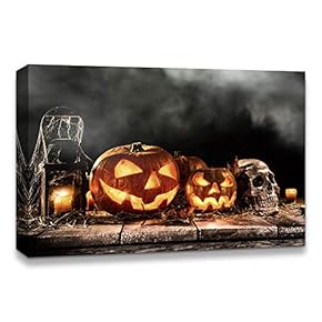 Halloween Pumpkin Lantern Painting Artwork for Home Framed
