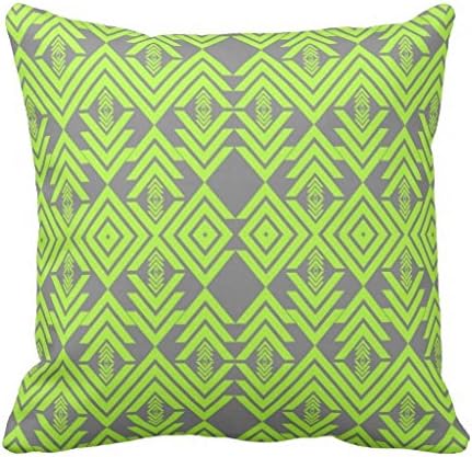 Neon Lime Green Triangles Aztec Pattern Gray pillow case 2020