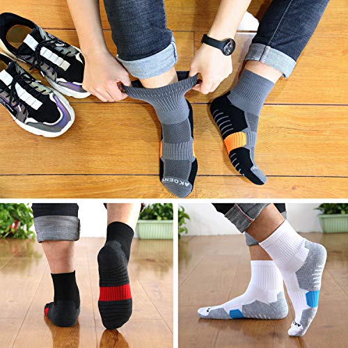 AKOENY Men's Performance Athletic Quarter Socks for Sports Workout Running, Multicolor, Size 10
